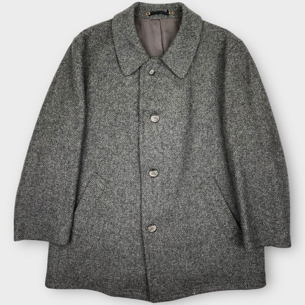 Kynoch Keith Scotland Coat 48L Gray Wool Tweed Jacket Overcoat Monarch Munchen